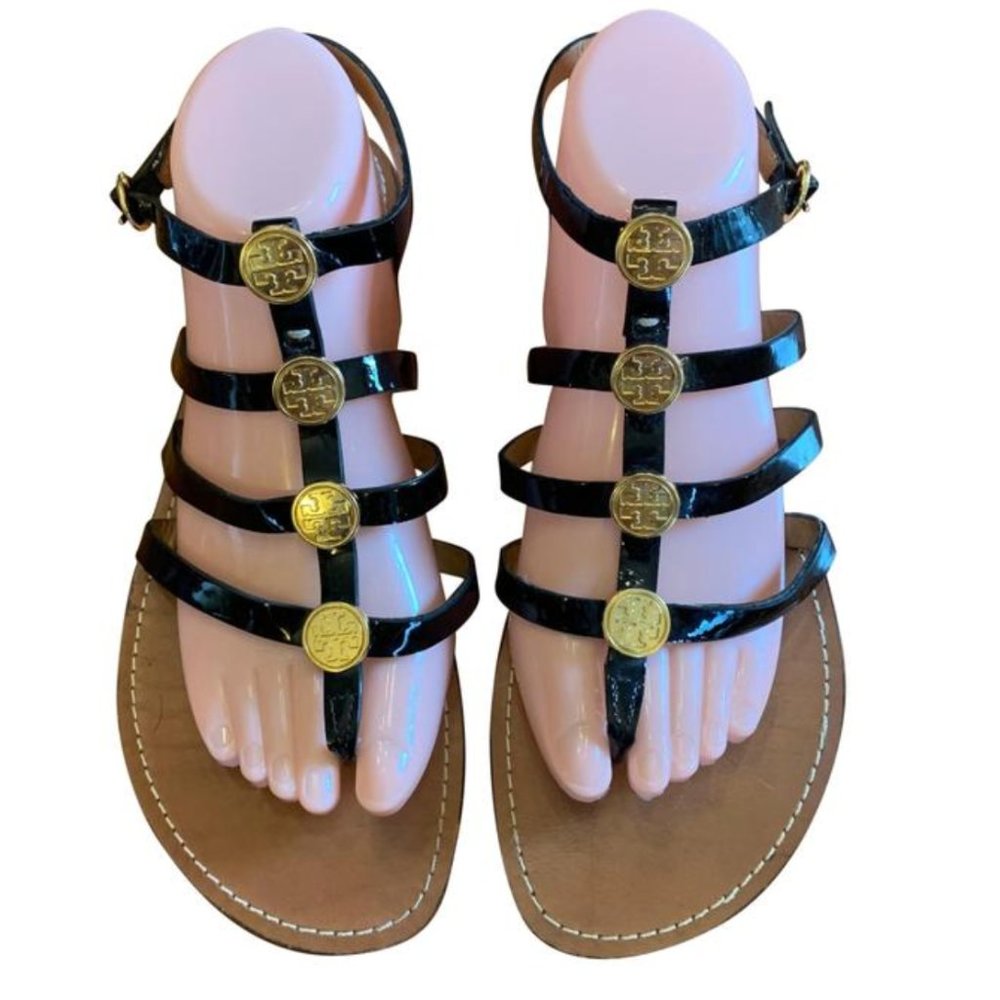 Tory Burch Black Patent Leather Gladiator Sandals
